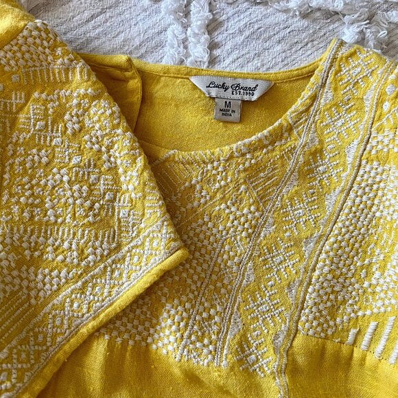 Lucky Brand Yellow with White Embroidery Button Back Top M - Picture 6 of 6